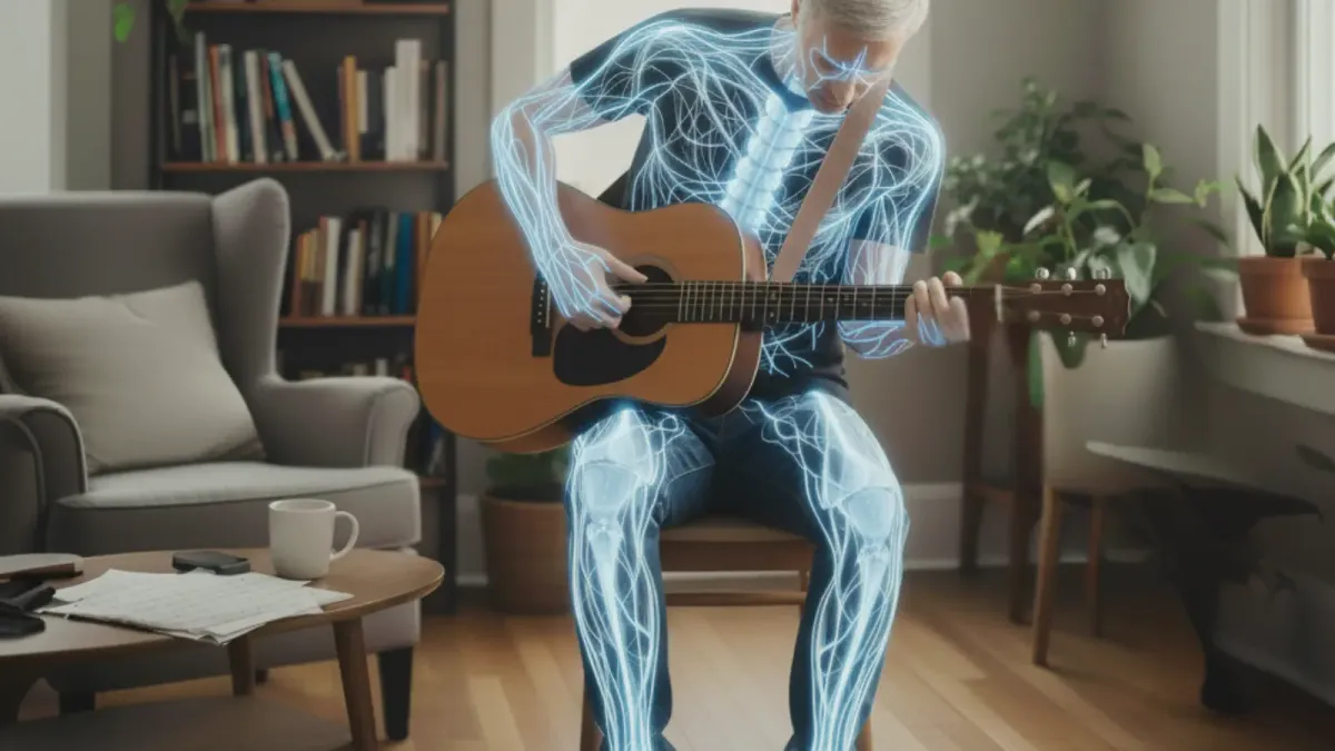 Guitar posture to prevent pain a guitaritst showing poor posture 