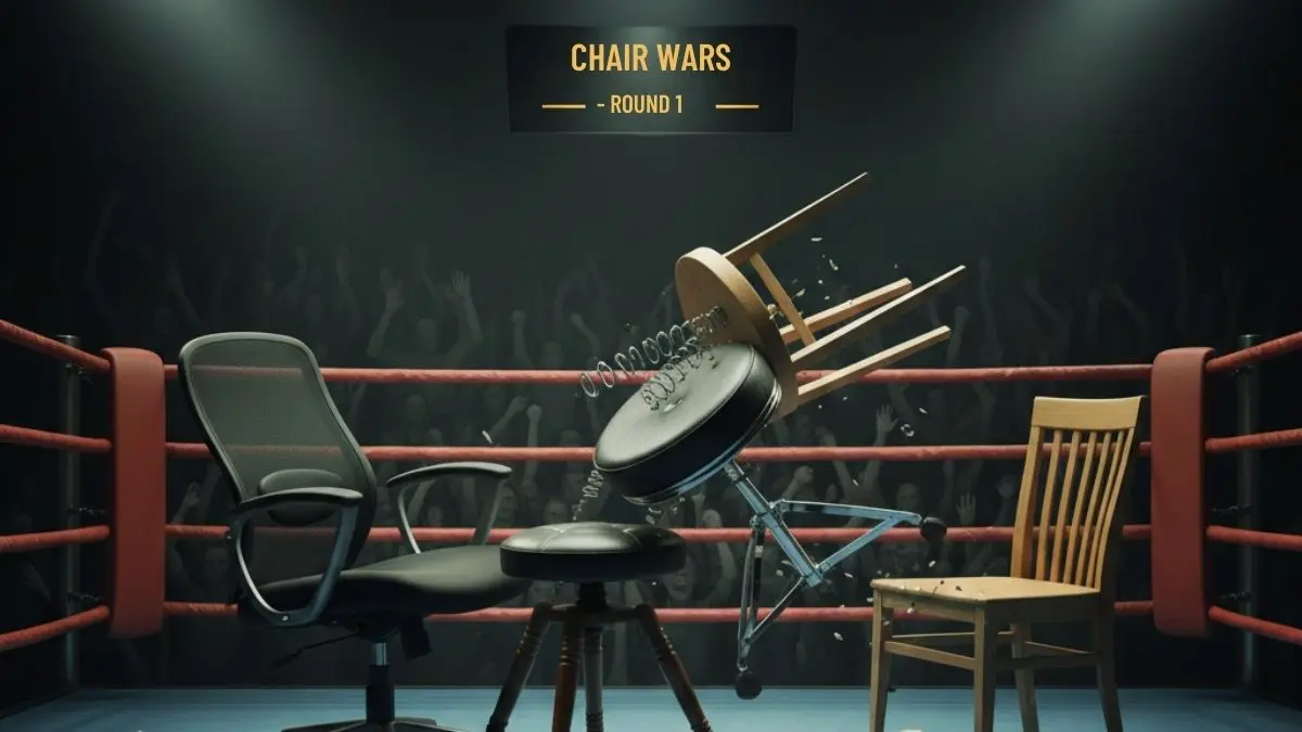 A boxing ring with different type of guitar posture chairs battling it out 