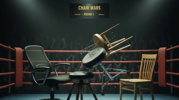 A boxing ring with different type of guitar posture chairs battling it out 